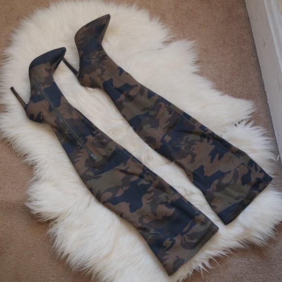 ASOS Camouflage stiletto thigh high boots - Picture 3 of 8